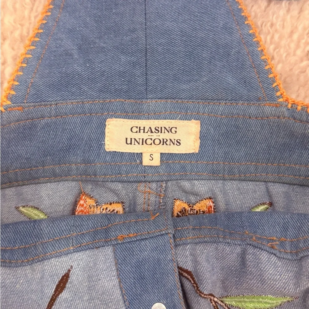 Chasing Unicorns Denim Overalls with Floral Embroidery - Picture 10 of 10